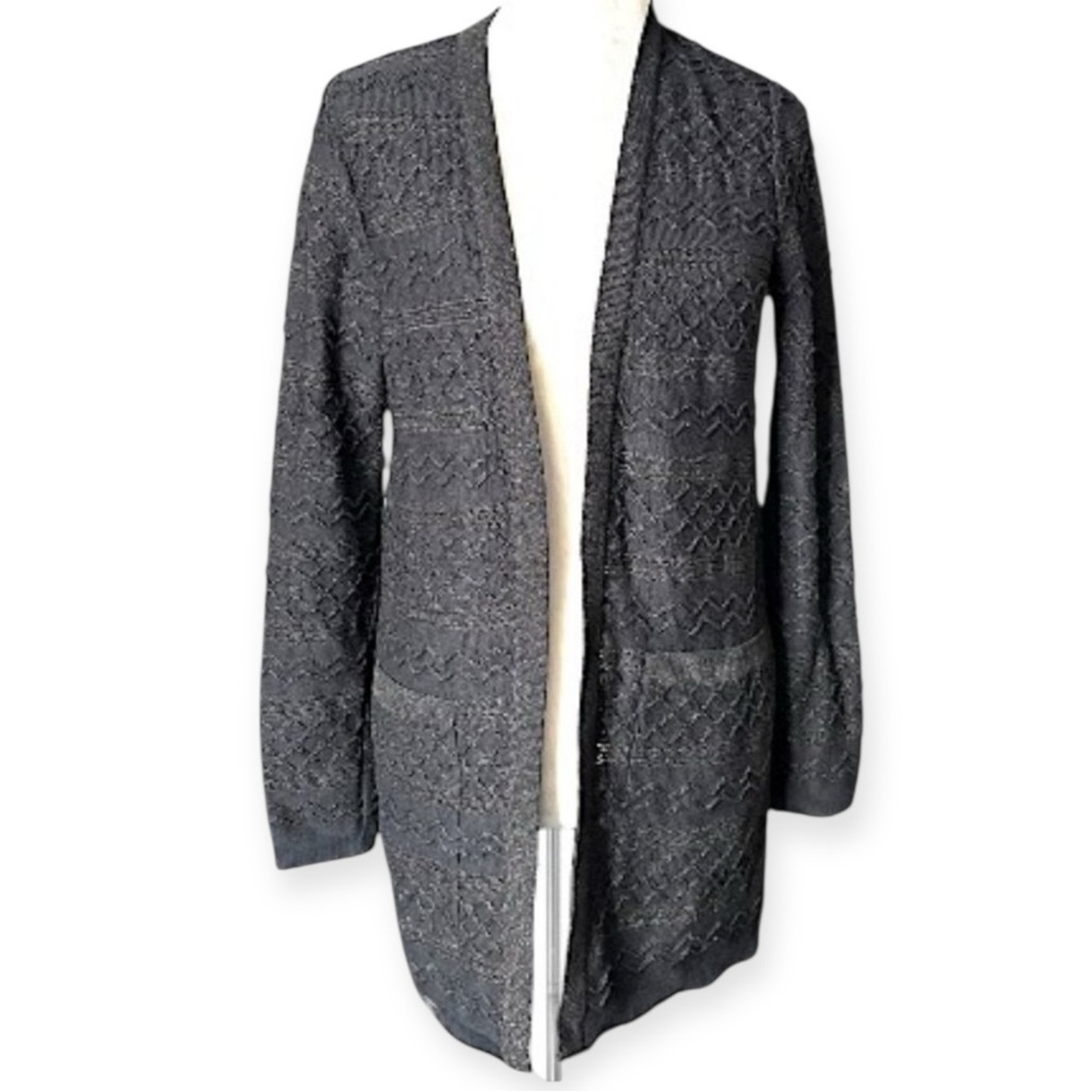 Vintage Missoni Black Zig Zag Chevron Open Front Cardigan Sweater Size 6